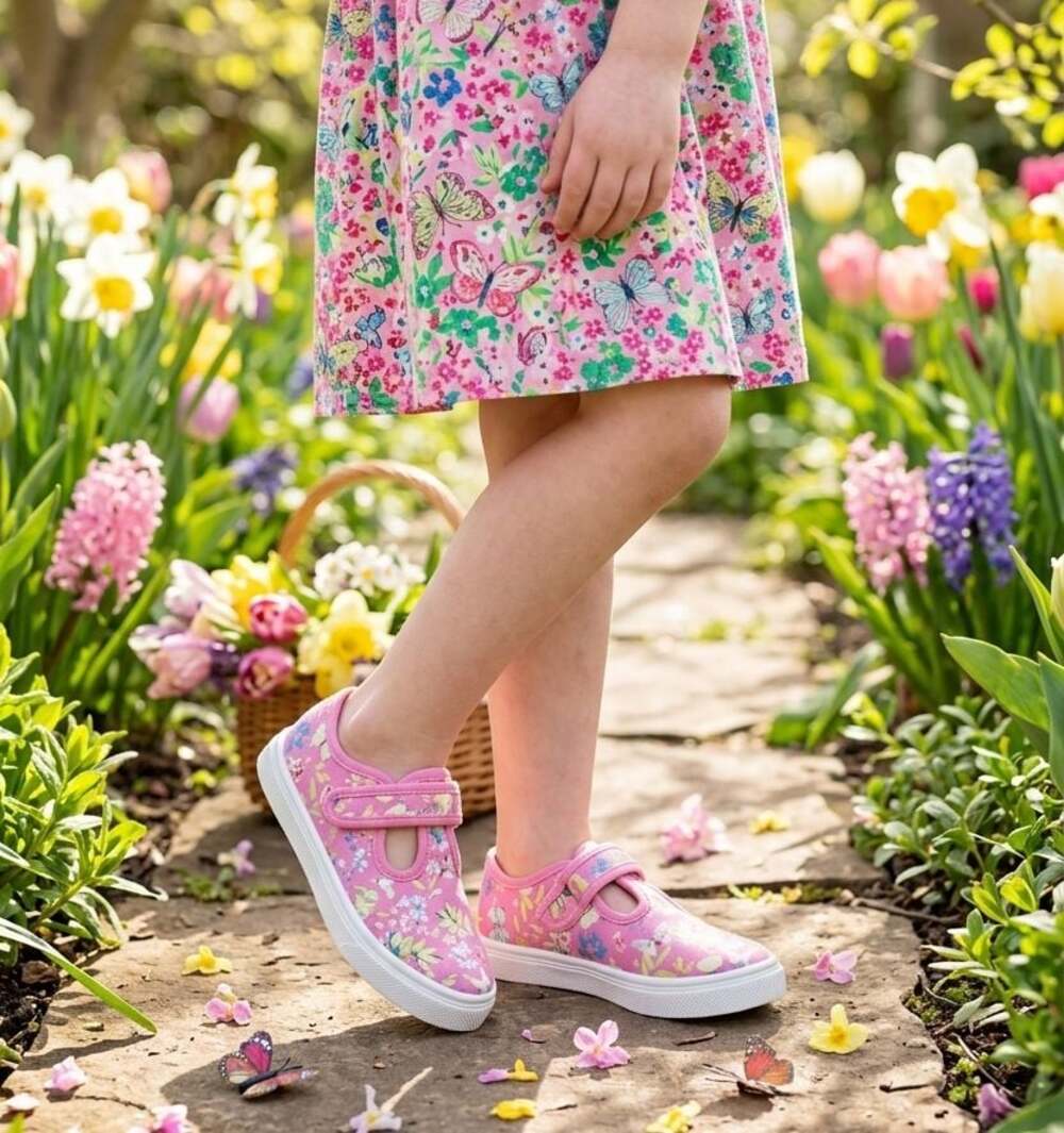 Oomphies Olivia Toddler Girls Butterfly Pink Canvas Mary Jane Sneakers